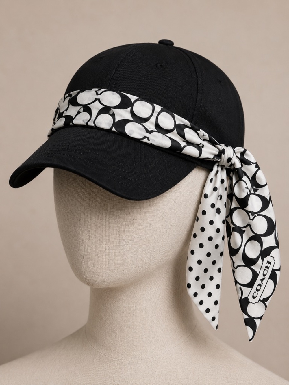 COACH Signature C & Dots Skinny Scarf in Black & White - Picture 5 of 5